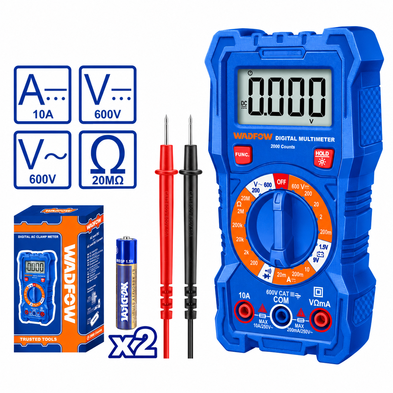 Multimètre Numérique WADFOW WDM2508 – 2000 Points, CAT III 600V