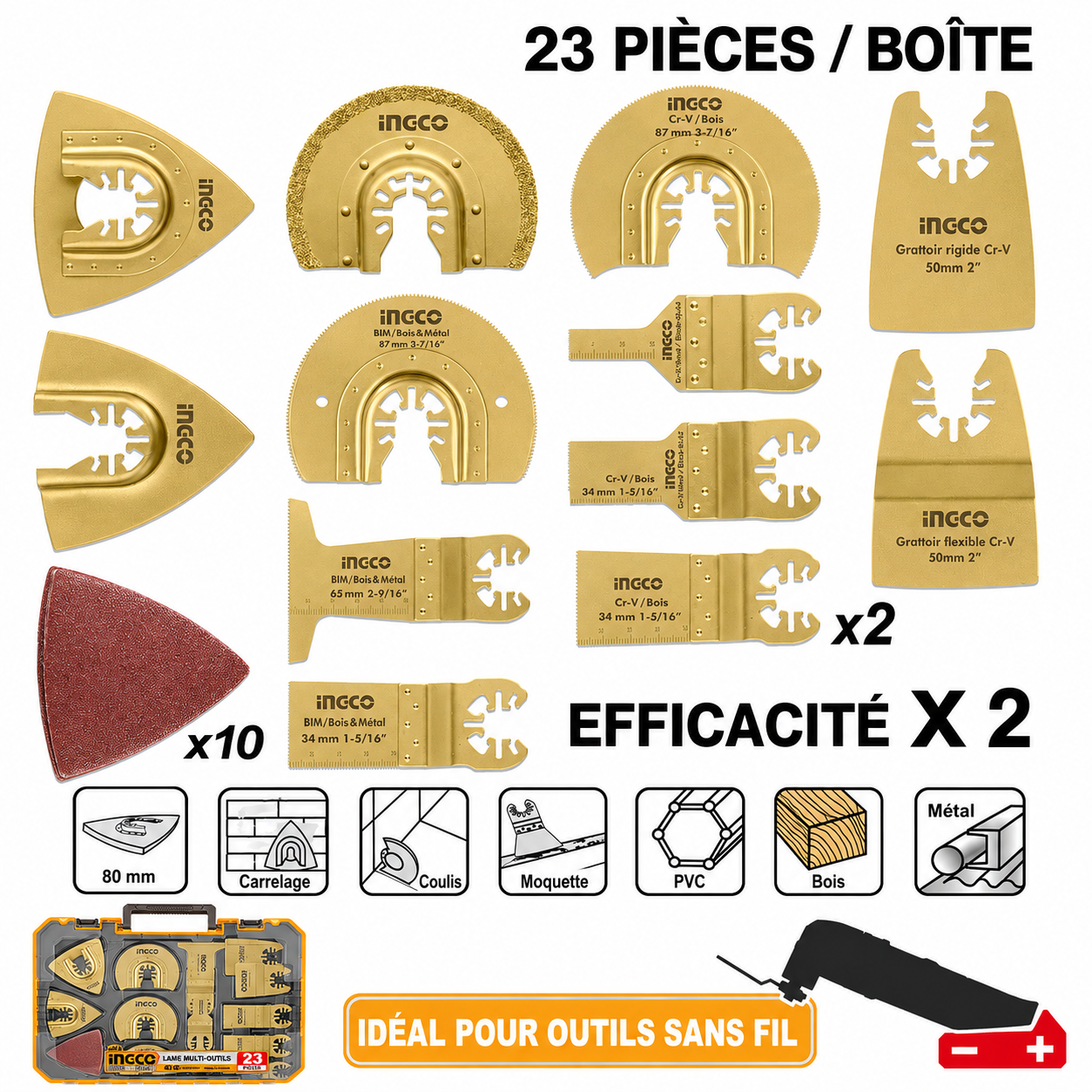 Kit d'Accessoires pour Outil Multifonction – 23 Pièces avec Lames, Abrasifs et Grattoirs