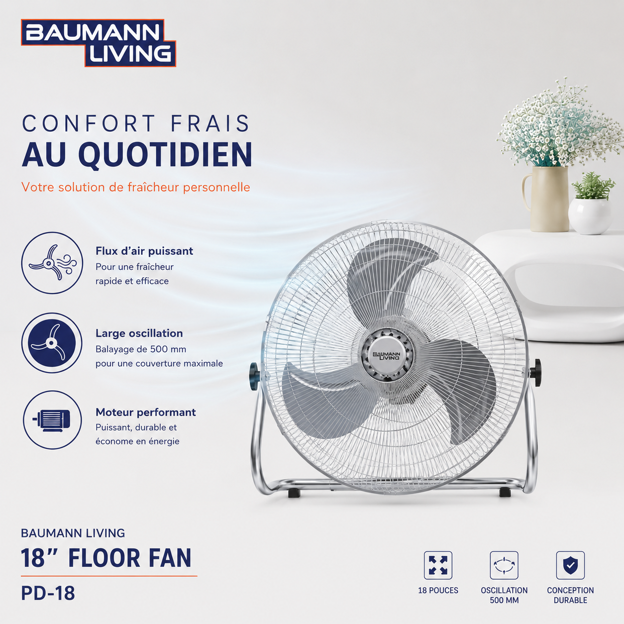 Ventilateur de Sol 18’’ PD-18 – Puissance & Fraîcheur au Quotidien
