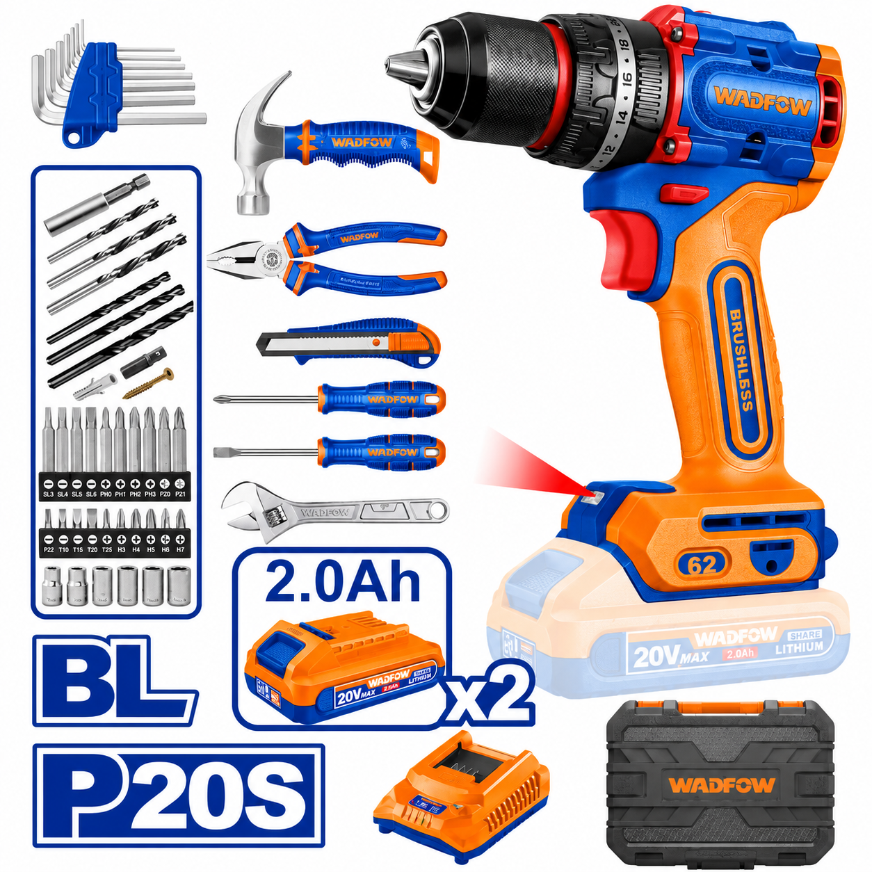 Coffret d'Outils Professionnel 91 Pièces avec Perceuse 20V