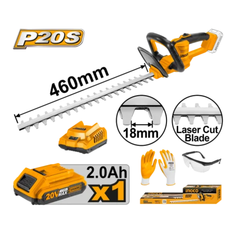 Taille-haie 20V sans fil – Lame 460mm + Batterie 2,0Ah