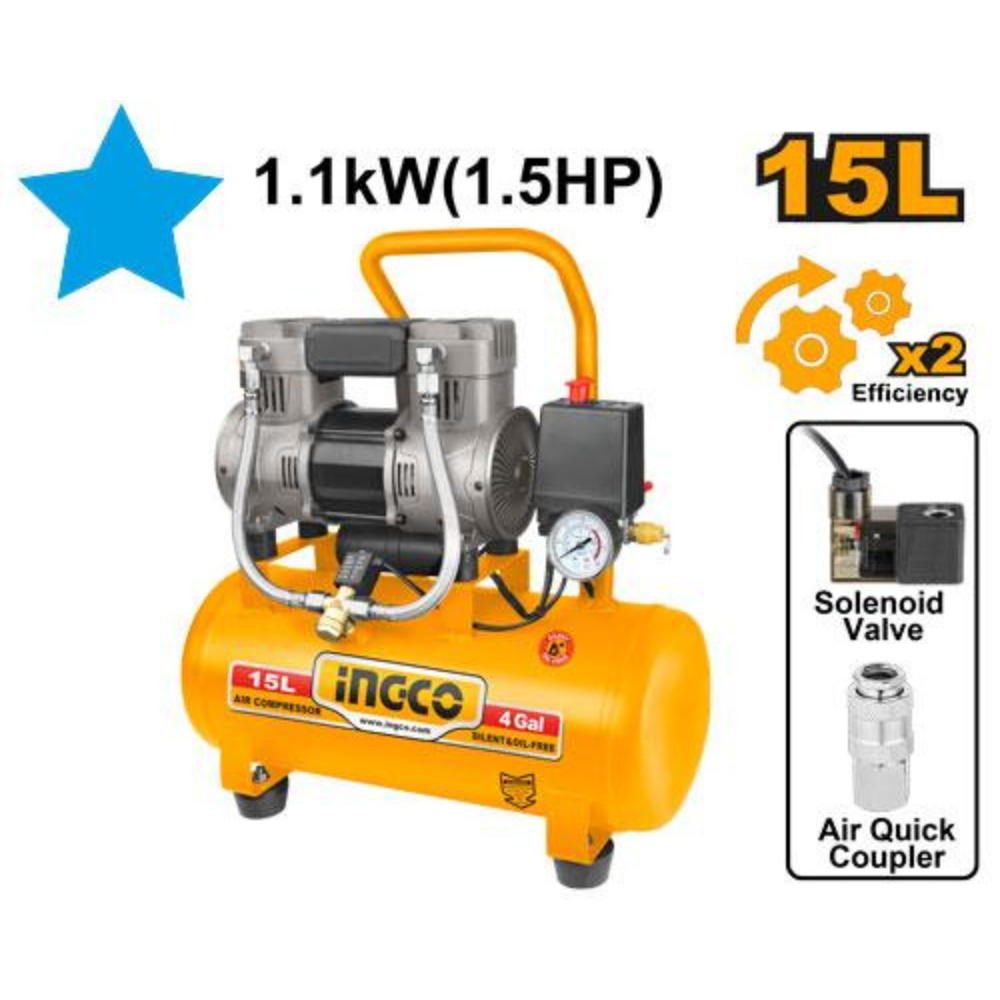 Compresseur d'air sans huile 1100W – 15L