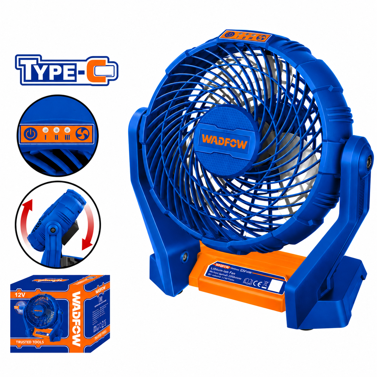 Ventilateur Sans Fil Portable 12V – Recharge USB Type-C, 7 Pouces