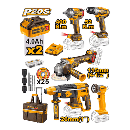 Pack valise 5 machines industrielles 20V 4Ah + Acc