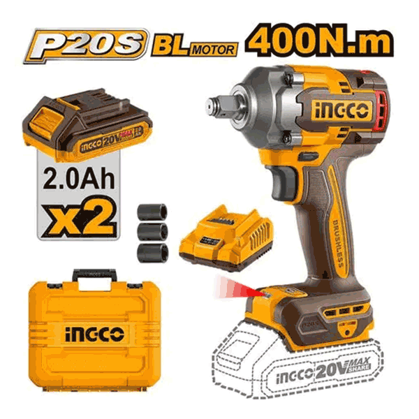 Boulonneuse à choc sans charbons 20V 1/2" 400 Nm 2Batt 2Ah et 1 Chargeur