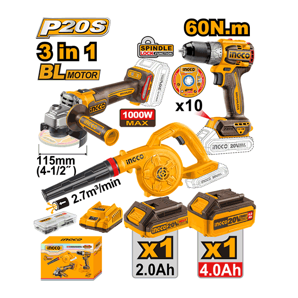 Pack De 3 Machines Avec 2 Batt 2Ah /4Ah Ingco