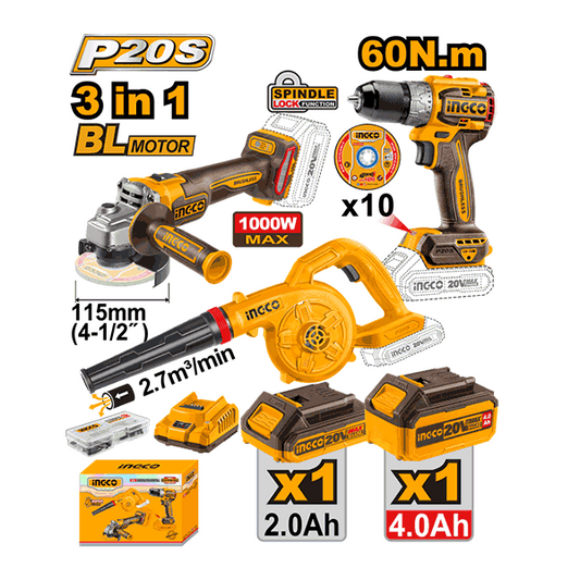 Pack De 3 Machines Avec 2 Batt 2Ah /4Ah Ingco