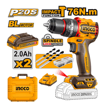 Perceuse Visseuse A Percussion Brushless 20V 76Nm 2Ah Ingco
