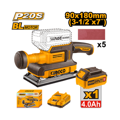 Ponceuse Vibrante Brushless 20V 90X180Mm 1Batterie+Chargeur