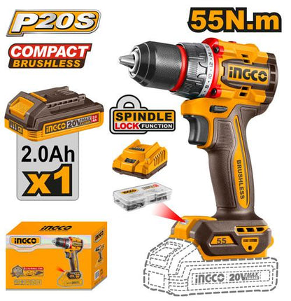 Perceuse-visseuse sans fil Brushless 20V – 55Nm