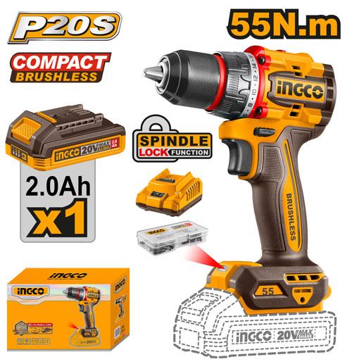 Perceuse-visseuse sans fil Brushless 20V – 55Nm