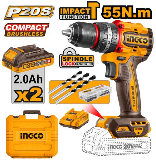 Perceuse-visseuse sans fil Brushless 20V – 55Nm