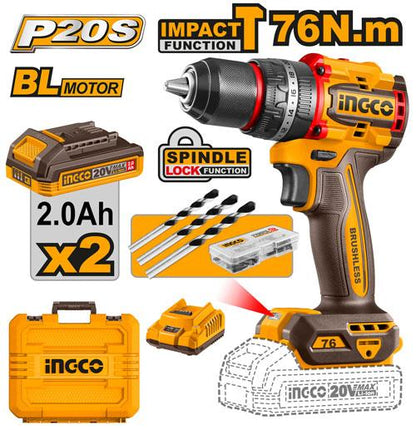 Perceuse à impact sans fil Brushless 20V – 76Nm