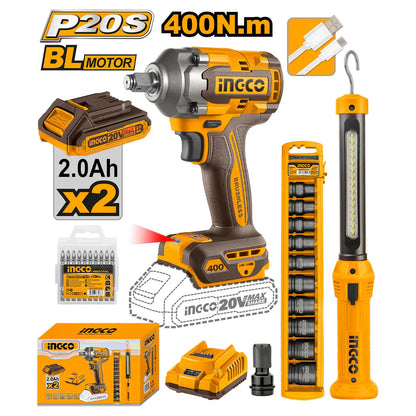 Combo Kit 2‑en‑1 – Clé à chocs 400Nm + Torche Work 20V