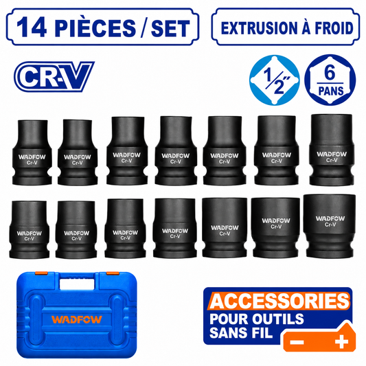 Coffret de 14 Douilles à Chocs 1/2" – 10 à 27 mm en Acier Cr-V