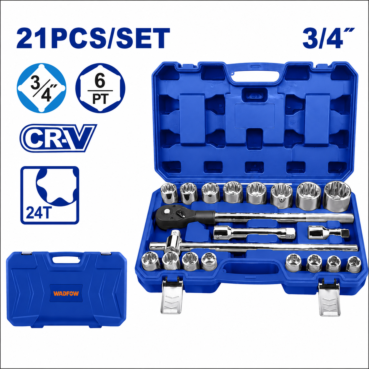 Coffret de Douilles Professionnel 3/4" – 21 Pièces, 19 à 50 mm