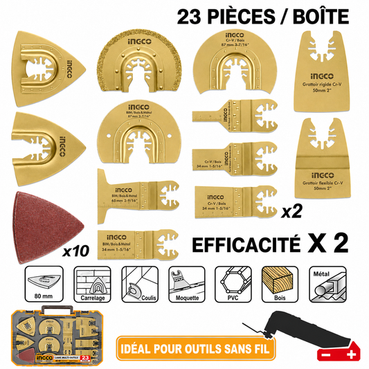 Kit d'Accessoires pour Outil Multifonction – 23 Pièces avec Lames, Abrasifs et Grattoirs