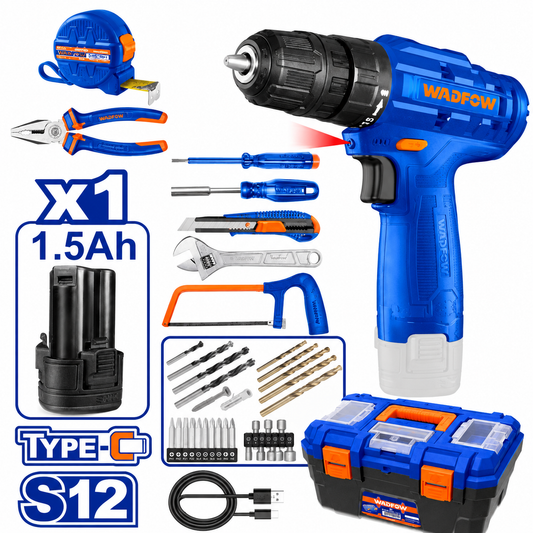 Kit d’Outils 77 Pièces avec Perceuse-Visseuse Sans Fil 12V