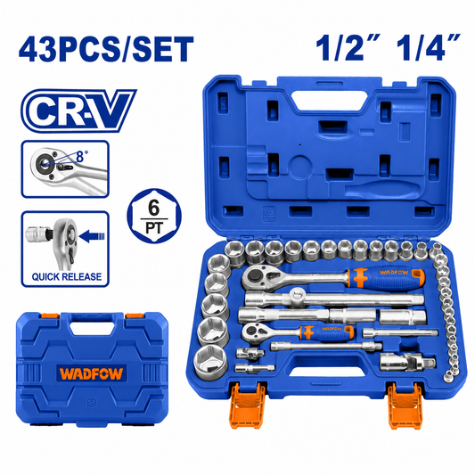 Coffret de douilles chromées 43 pièces (1/4" et 1/2")