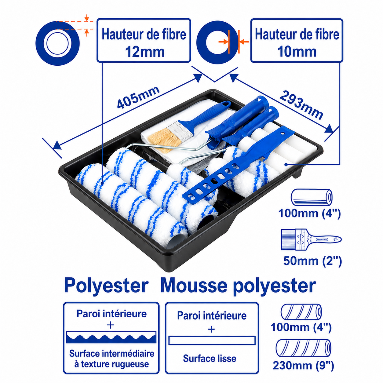 Kit de brosses cylindriques 14 en 1 avec tige centrale de 5,3 mm