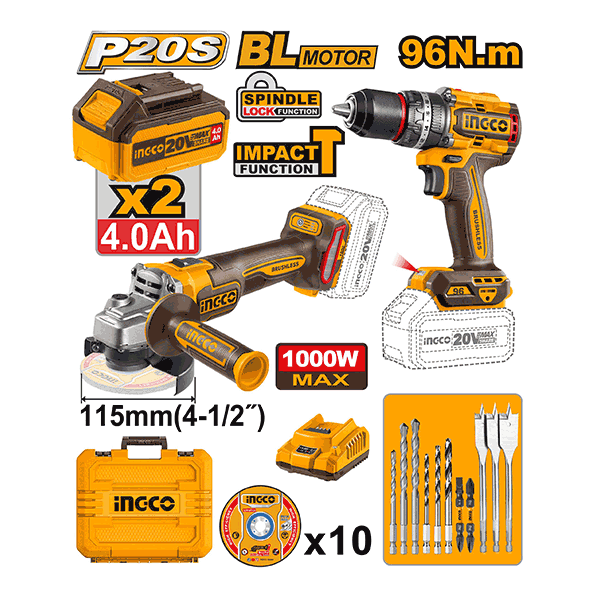 Pack Visseuse 20V/Boulonneuse à choc20V/2Batteries