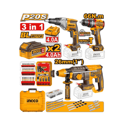Pack De 3Machines Visseuse 66Nm +Visseuse Pour Cloisons +Marteau 26Mm +2Batteries 4Ah