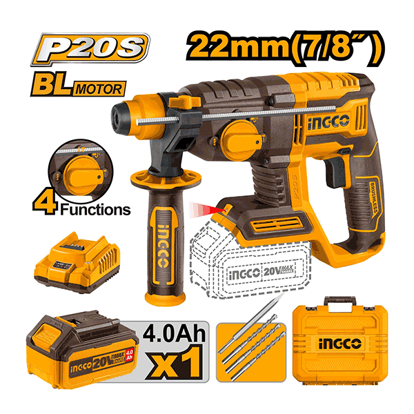 "Marteau perforateur 22mm 20V + 1Batterie 4Ah"