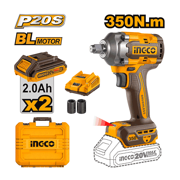 Boulonneuse à choc sans charbons 20V 1/2" 350 Nm 2Batt 2Ah et 1 Chargeur