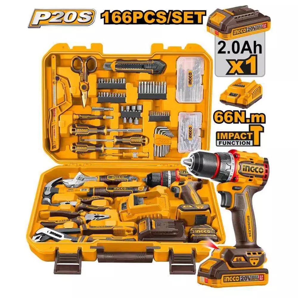 Coffret 166 pièces + Perceuse à impact 20V