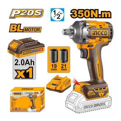Boulonneuse à choc sans charbons 20V 1/2" 350 Nm 1Batt 2Ah et 1 Chargeur