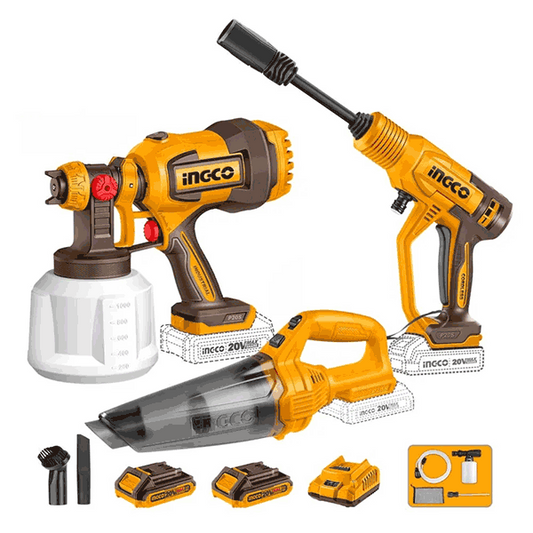 Pack De 3 Machines Pistolet Peinture/Nettoyeur/Aspirateurn 20V Ingco