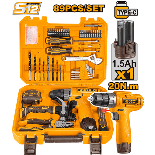 Coffret Visseuse 12V 20Nm 1 Batt Conique + 89 Pcs 1 Bat 1.5Ah