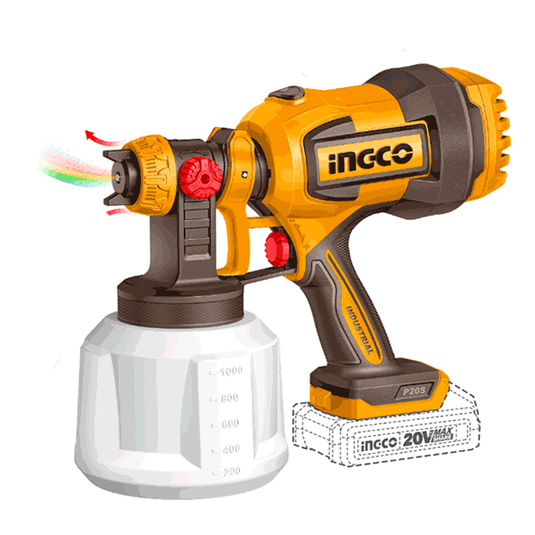 Pistolet Peinture 20V 800Ml/Min 1Batterie 2.0Ah +Chargeur Ingco - image 2