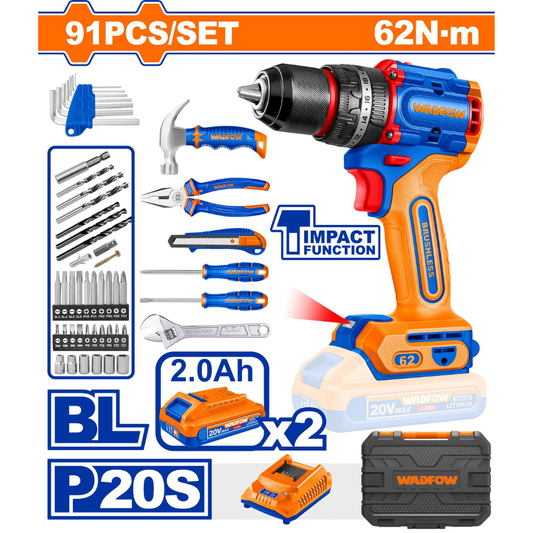Coffret d'Outils Professionnel 91 Pièces avec Perceuse 20V
