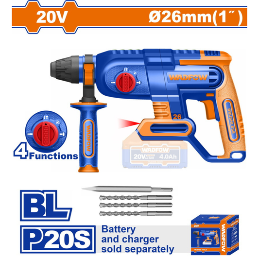 Marteau perforateur sans fil Wadfow 20V WLM1B262 – Perceuse SDS-Plus puissante et sans balais pour béton et maçonnerie