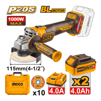 Meuleuse A Batterie 20V Brushless 115Mm 1000W 2 Batteries 4Ah