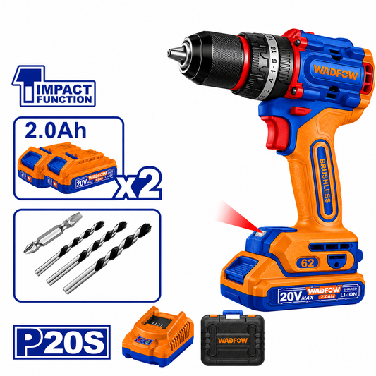 Perceuse à percussion sans fil compacte sans balais Lithium-Ion P20S/20V 62 Nm WAD-CT