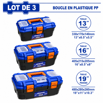 Jeu de 3 Boîtes à Outils en Plastique – 13", 16" et 19"