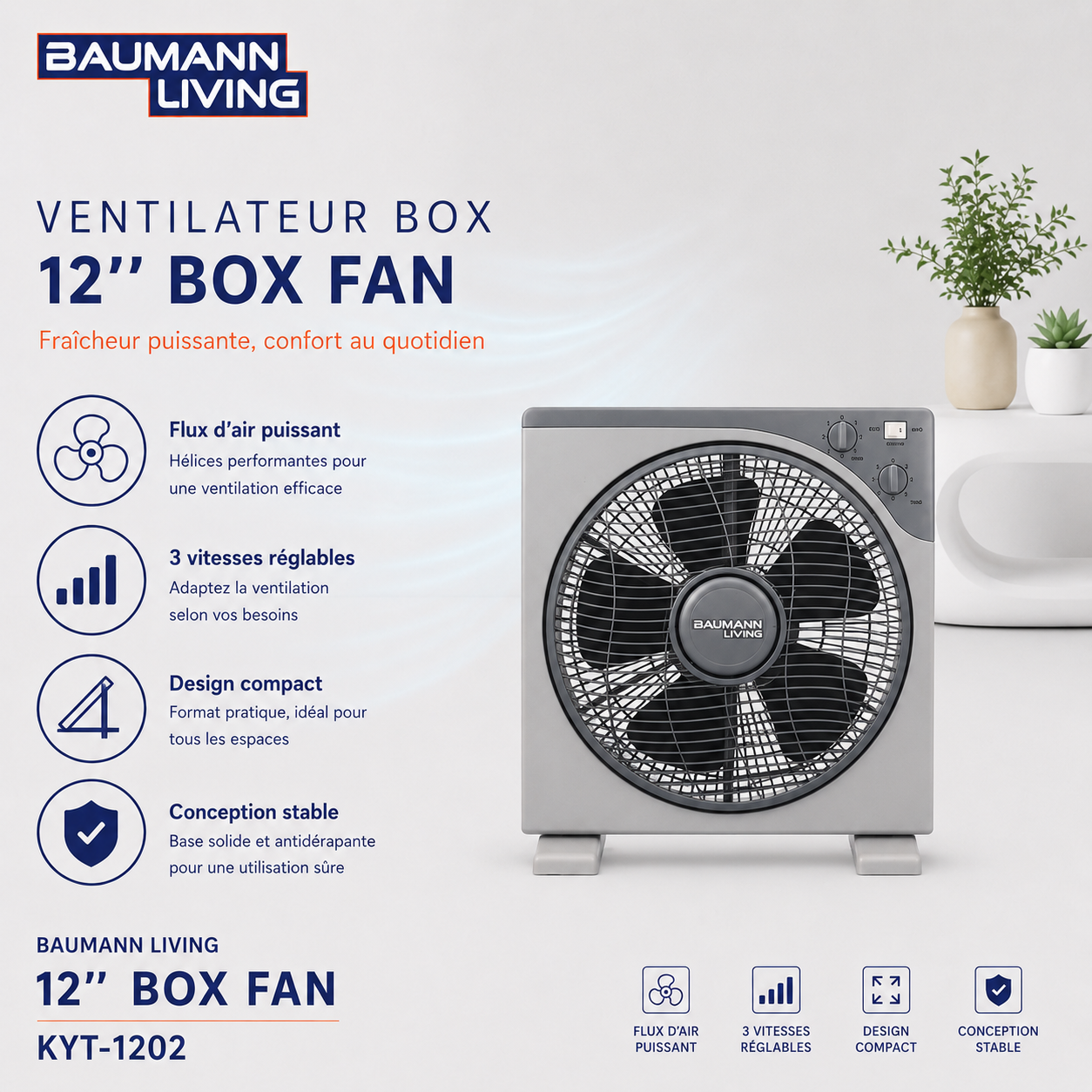 VENTILATEUR BOX 12’’  Fraîcheur puissante, format compact