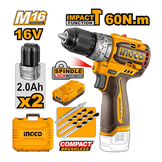 Perceuse à percussion 16V sans fil compacte sans balais 60NM