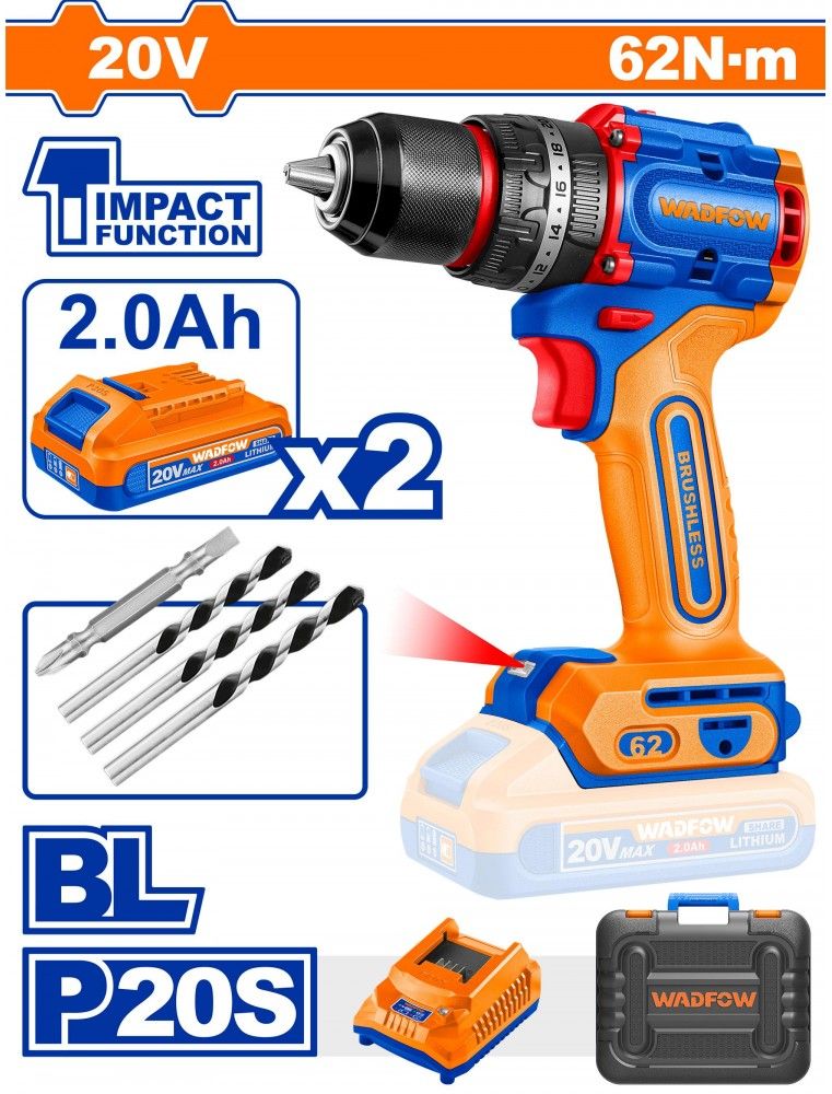 P20S/20V Lithium-Ion Compact Brushless Cordless Impact Drill 62Nm WAD-CT - image 2
