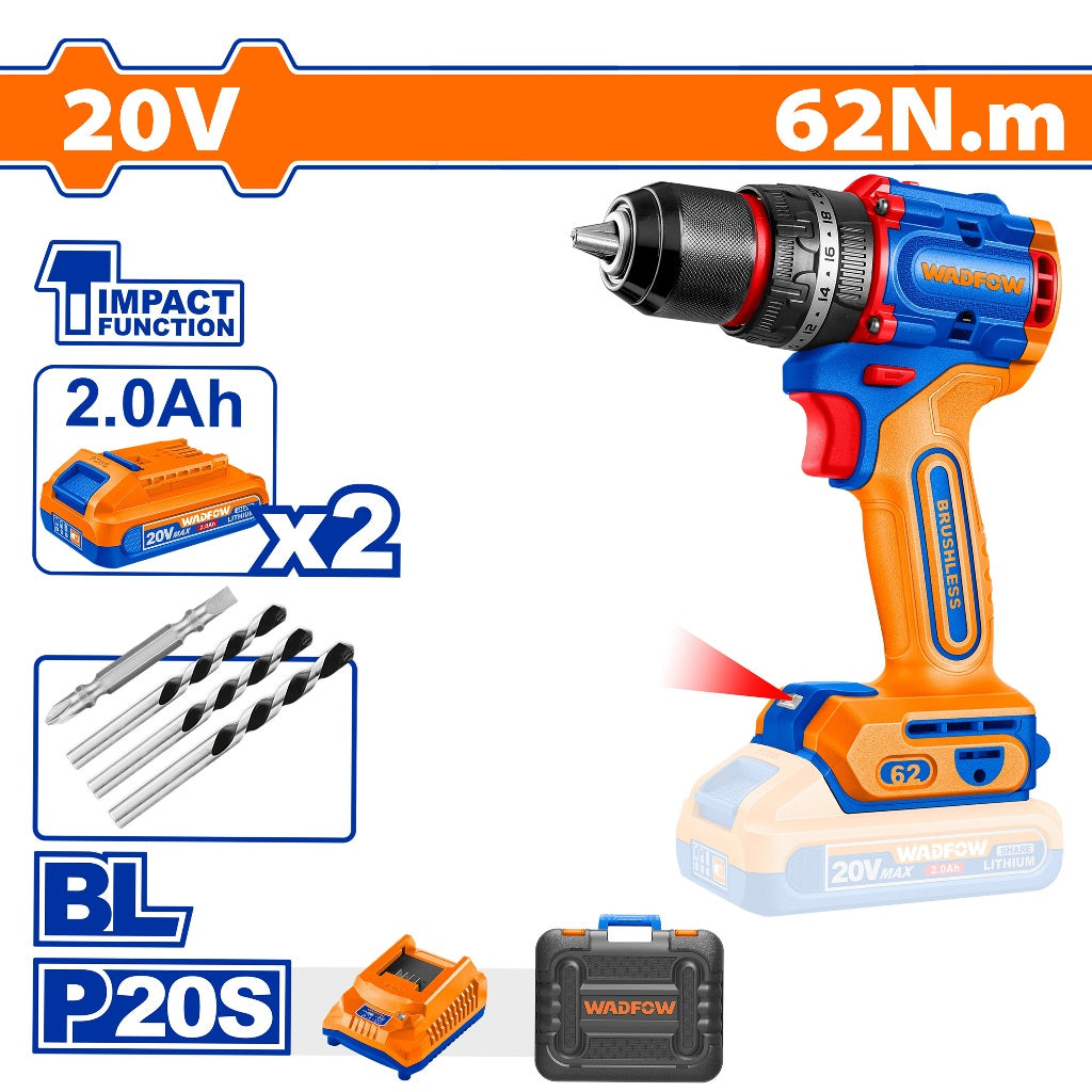 P20S/20V Lithium-Ion Compact Brushless Cordless Impact Drill 62Nm WAD-CT