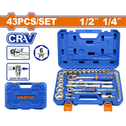 43PCS/Set Chrome Plated 1/4inches and 1/2inches Socket Set WAD-HT