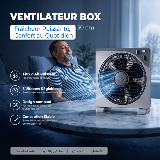 VENTILATEUR BOX 12’’  Fraîcheur puissante, format compact