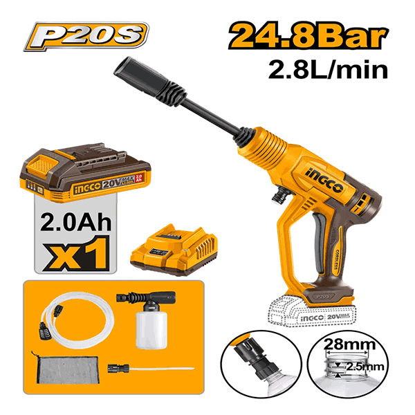Nettoyeur 20V +1Bat +Chargeur 2Ah Ingco